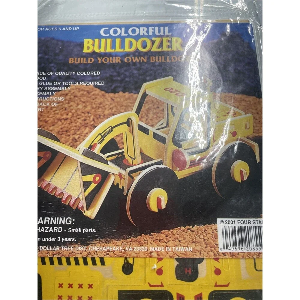 Four Star Colorful Bulldozer Wooden Model Kit No Glue/Tools Required‎ Ages 6+